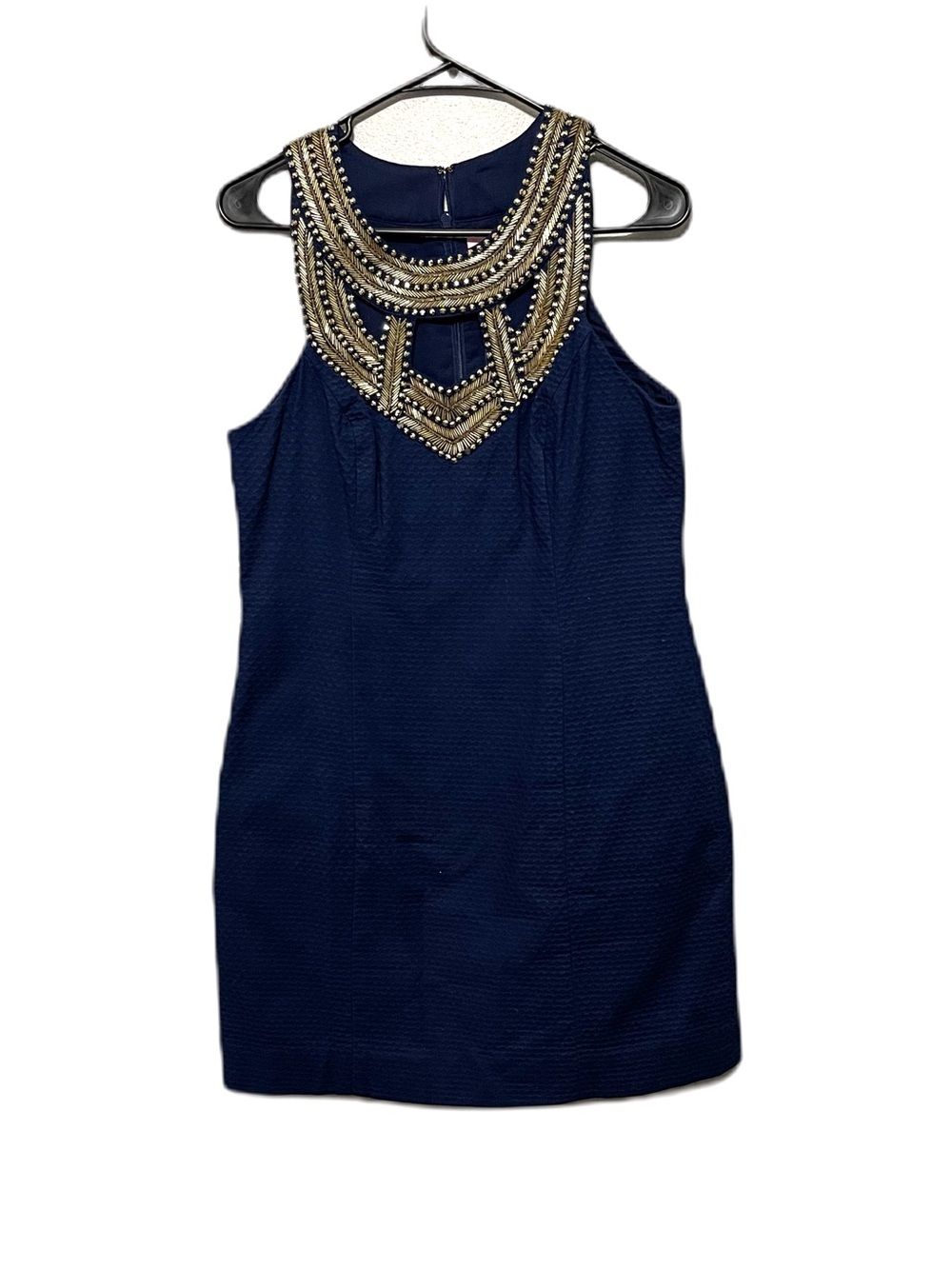 Lilly Pulitzer Navy Dress with Gold Beaded Neckline
